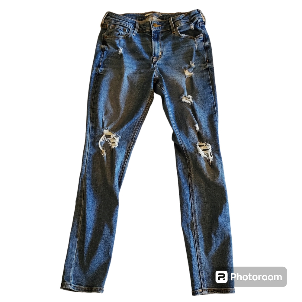 7. Old Navy Rockstar Super Skinny Mid-Rise Women's Ripped Blue Jeans Size 6